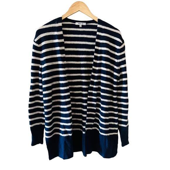 Madewell Cozy Walker Merino Alpaca Blend Open Front Cardigan Size XS Blue Cream - Picture 2 of 9